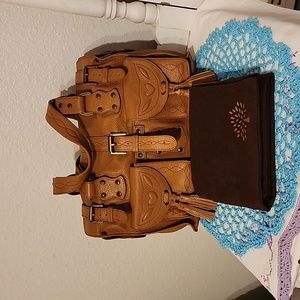 Mulberry "Roxanne" oak darwin color satchel handbag approx 14"X7"X7 1/4".